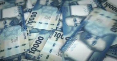 Chile Peso growing pile of money. CLP banknotes loop rotaring. Seamless and looped background concept of finance, economy crisis, inflation and business.