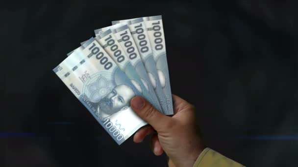 Chile Peso Money Holding Fan Banknotes Hand Clp Paper Cash — Vídeos de Stock