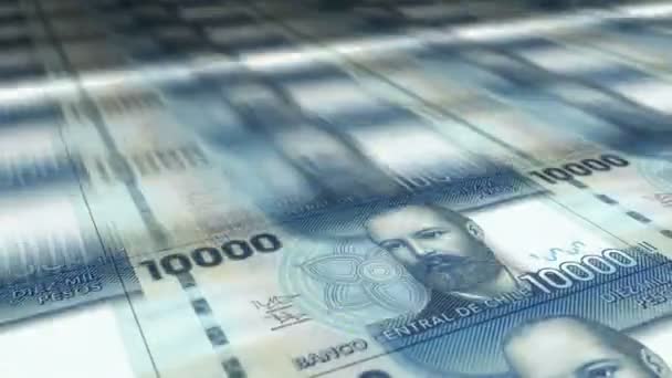 チリペソのお金シート印刷 Clp銀行券ループ印刷 経済危機 インフレ ビジネスのシームレスでループ化された背景概念 — ストック動画