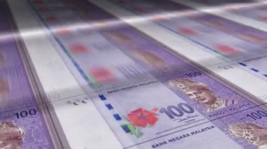 Malezya Ringgit para kâğıdı baskısı. MYR banknotları döngü baskısı. Kusursuz ve döngülü finans kavramı, ekonomi krizi, enflasyon ve iş dünyası.