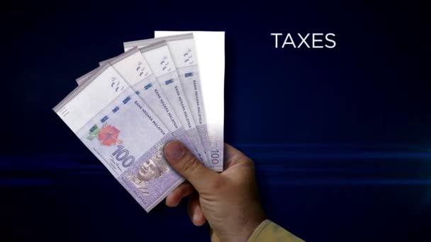Malaysia Ringgit Paper Note Holding Abanico Billetes Myr Mano Concepto — Vídeo de stock