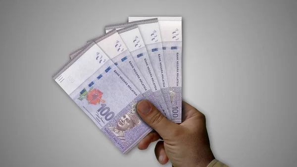 Malajzia Ringgit Halom Pénzt Kezében Illusztráció Myr Bankjegyek Háttere Pénzügy — Stock Fotó