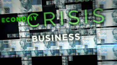 Brezilya Real, Reai para yığını 3D çizim. BRL finans, ekonomi krizi, enflasyon ve iş dünyası kavramını destekliyor.