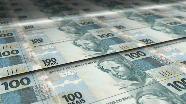 Brezilya Real, Reai para basım 3D illüstrasyon. BRL banknotları finans, ekonomi krizi, enflasyon ve işletme arka plan kavramı.