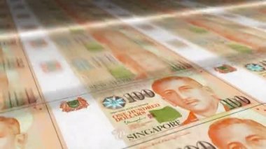 Singapur Doları para kağıdı baskısı. SGD banknotları döngü yazdırır. Kusursuz ve döngülü finans kavramı, ekonomi krizi, enflasyon ve iş dünyası.
