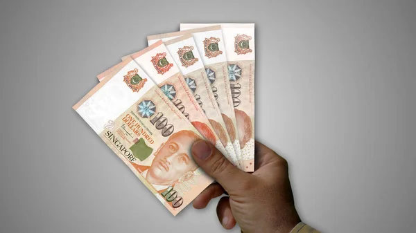 Dólar Singapura Pilha Dinheiro Mão Ilustração Notas Sgd Conceito Fundo — Fotografia de Stock