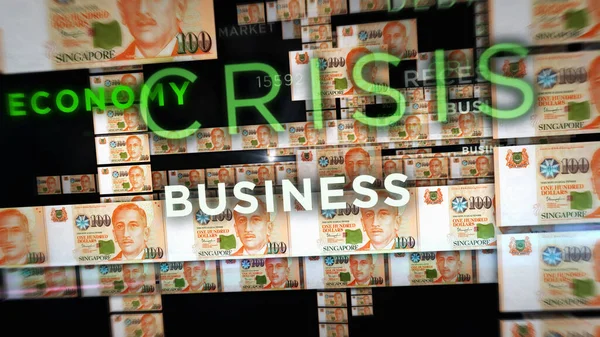 シンガポールドルのお金の3Dイラストの山 Sgd銀行券金融 経済危機 インフレ ビジネスの背景概念 — ストック写真