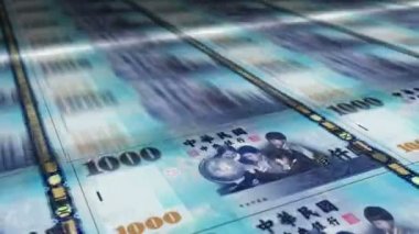Tayvan Doları para kağıdı baskısı. TWD banknotları döngü baskısı. Kusursuz ve döngülü finans kavramı, ekonomi krizi, enflasyon ve iş dünyası.