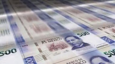 Mexico Peso 'nun para kâğıdı. MXN banknotları döngü baskısı. Kusursuz ve döngülü finans kavramı, ekonomi krizi, enflasyon ve iş dünyası.