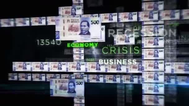 Mexiko Peso Geldschleife Animation Kamera Fliegt Zwischen Mxn Banknoten Finanzen — Stockvideo