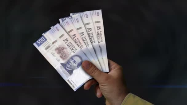 México Peso Retención Dinero Abanico Billetes Mano Mxn Papel Efectivo — Vídeo de stock