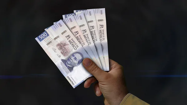 Mexique Peso Pile Argent Dans Main Illustration Billets Mxn Concept — Photo