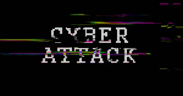 Cyber Angriffsalarm Mit Verzerrter Und Störender Illustration Computerhacking Viren Und — Stockfoto
