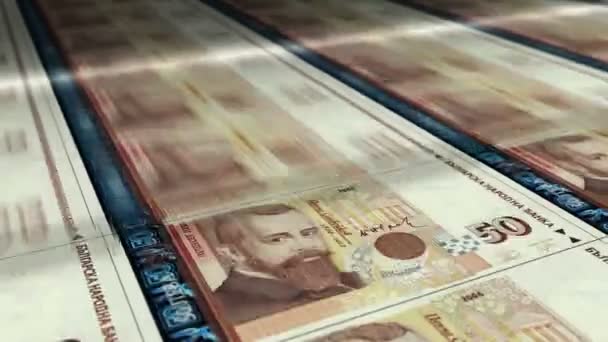 ブルガリアレヴァのお金シート印刷 Bgn銀行券ループ印刷 経済危機 インフレ ビジネスのシームレスでループ化された背景概念 — ストック動画