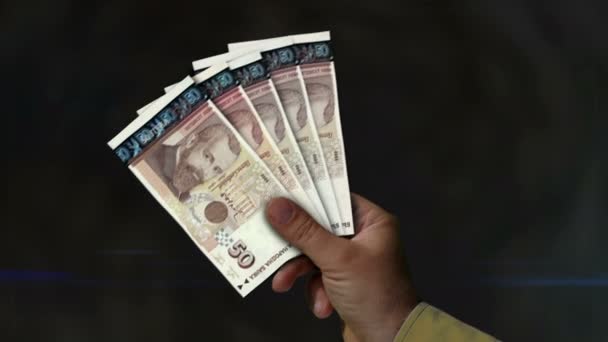 保加利亚Leva持有的资金 手拿着钞票的扇子 Bgn纸钞收入 经济和金融概念 — 图库视频影像