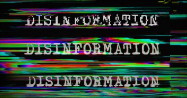 Propaganda and disinformation with distorted and glitch effect 3d illustration. Manipulation, false in social media, fake news and lying information abstract concept. Noised retro tv style background. clipart
