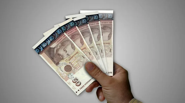 Bulharsko Leva Hromada Peněz Ruce Ilustrace Pozadí Bankovek Bgn Koncepce — Stock fotografie