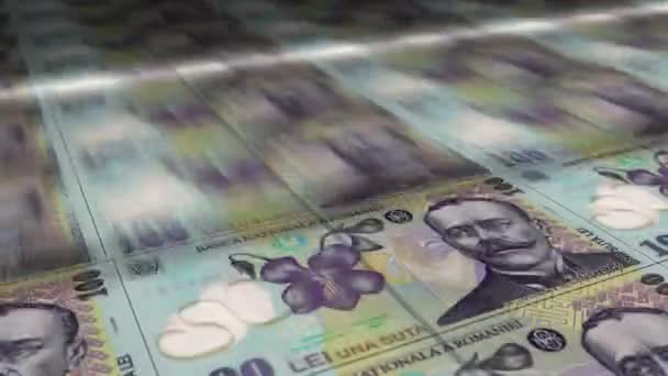 Rumunia Lei Drukowanie Arkuszy Pieniędzy Druk Banknotów Ron Płynna Pętlowa — Wideo stockowe