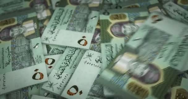 Oman Rial Зростає Купа Грошей Банкноти Omr Обертаються Безшовна Невтомна — стокове відео