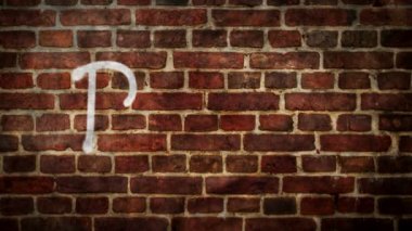 Tuğla duvara barış spreyi boyanmış. Grafiti sanatı protesto kavramı savaşı ve pasifizmi durdurur. Hava fırçası el boyası. Şehir soyut sanat eserleri.