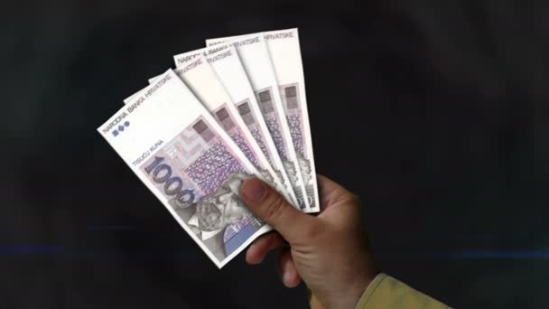 Croacia Kuna Tenencia Dinero Abanico Billetes Mano Hrk Papel Efectivo — Vídeo de stock