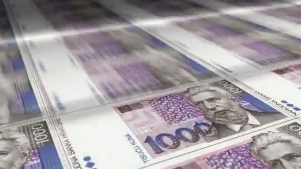 Croatia Kuna Money Sheet Printing Hrk Banknotes Loop Print Seamless — Stock Video