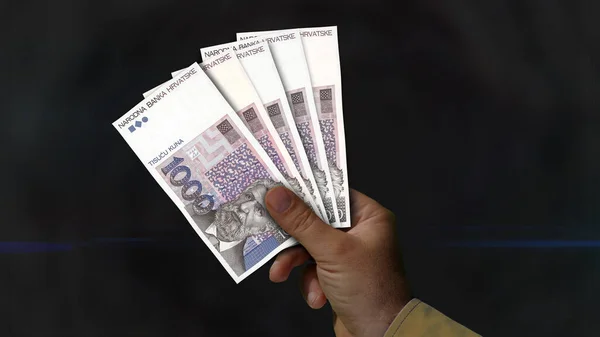 Kroatië Kuna Stapel Geld Hand Illustratie Achtergrondconcept Hrk Bankbiljetten Van — Stockfoto
