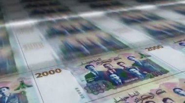 Cezayir Dinarı para kâğıdı basımı. DZD banknotları döngü baskısı. Kusursuz ve döngülü finans kavramı, ekonomi krizi, enflasyon ve iş dünyası.