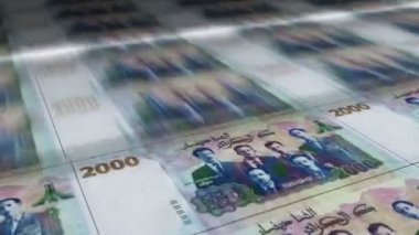 Cezayir Dinarı para kâğıdı basımı. DZD banknotları döngü baskısı. Kusursuz ve döngülü finans kavramı, ekonomi krizi, enflasyon ve iş dünyası.