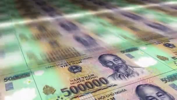 Vietnam Dong Money Sheet Printing Vnd Banknotes Loop Print Seamless — Stock video
