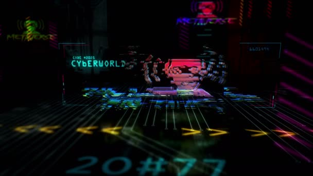 Metaverse Boucle Style Cyberpunk Futuriste Animation Transparente Hologramme Rendu Abstrait — Video