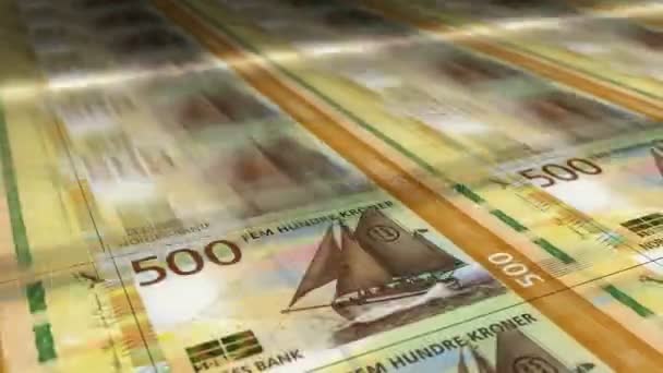 Норвегія Друкує Грошовий Аркуш Нотатки Банкнот Nok Безшовна Невтомна Концепція — стокове відео