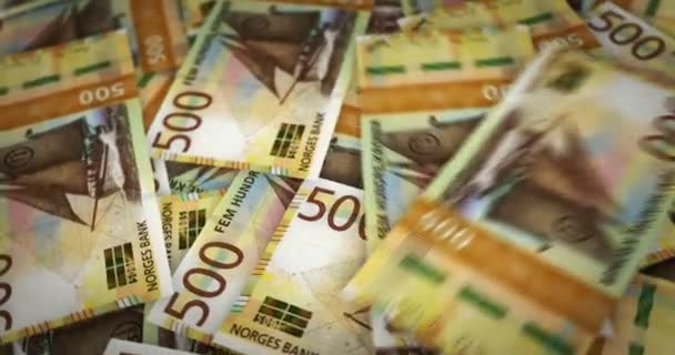 Norwegische Krone Wächst Haufen Geld Nok Banknoten Drehen Sich Kreislauf — Stockvideo