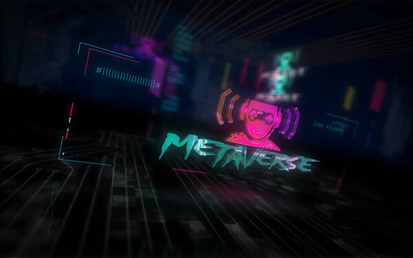 Metaverse futuristic cyberpunk style 3d illustration. Modern abstract 3d hologram intro with glitch effect. Digital world, cyber universe and virtual reality concept.