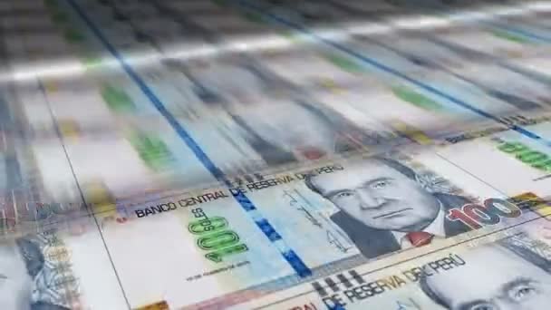 Peru Sol Druk Arkuszy Pieniędzy Druk Obiegu Banknotów Pen Płynna — Wideo stockowe