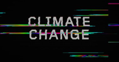 Küresel ısınma ve iklim değişikliği çarpıtılmış ve bozulma etkisi 3 boyutlu illüstrasyon. Soyut kavram. Gürültülü retro TV tarzı arkaplan.