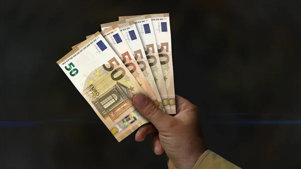 Euro Pila Dinero Mano Ilustración Concepto Fondo Los Billetes Euros —  Fotos de Stock