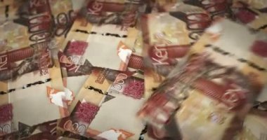 Kenya Şilini büyüten para yığını. KES banknotları dönüyor. Kusursuz ve döngülü finans kavramı, ekonomi krizi, enflasyon ve iş dünyası.