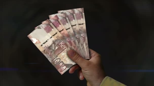 Kenya Shilling Money Holding Fan Banknotes Hand Kes Paper Cash — Stock Video