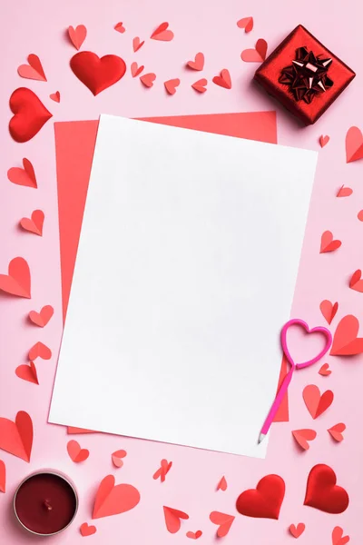 Valentine Day Concept Love Letter Blank White Sheet Paper Gift — Fotografia de Stock