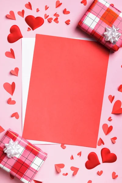 Valentine Day Concept Love Letter Blank White Sheet Paper Hearts — Photo