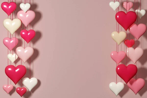 Valentine Day Banner Pink Background Hanging Hearts Place Text Copy — Fotografia de Stock