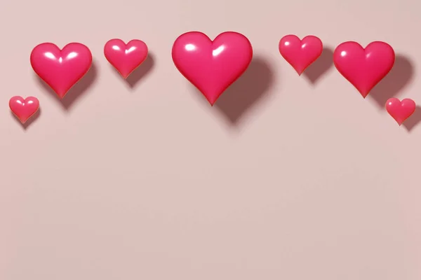 Valentine Day Pink Hearts Colored Background Copy Space Banner Border — стокове фото