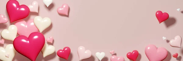 Valentine Day Banner Pink White Hearts Colored Background Rendering — стокове фото