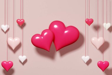 Valentine's Day. A couple of hearts on a colored background. 3D rendering