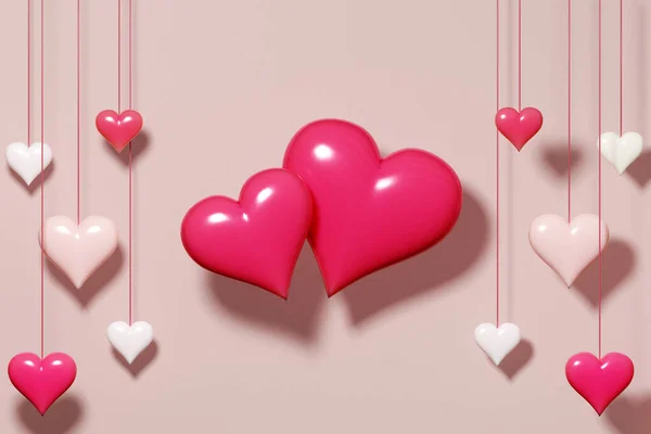 Valentine Day Couple Hearts Colored Background Rendering — Stock Photo, Image