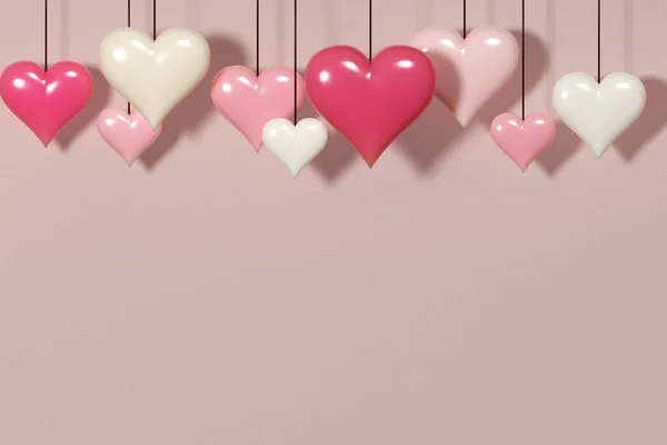 День Святого Валентина Висячими Серцями Копіювальним Простором Banner Rendering — стокове фото