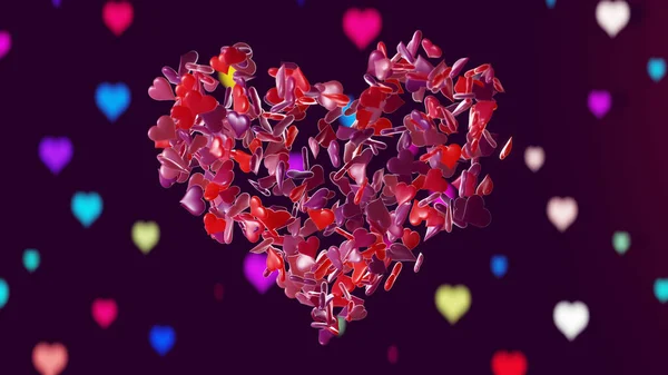 Concepto San Valentín Forma Corazón Con Elementos Sobre Fondo Púrpura —  Fotos de Stock