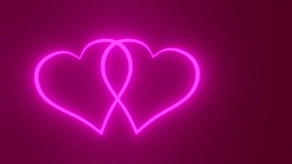 Couple Celebrating Valentine Day Concept Two Neon Heart Shape Purple — Stock Photo, Image