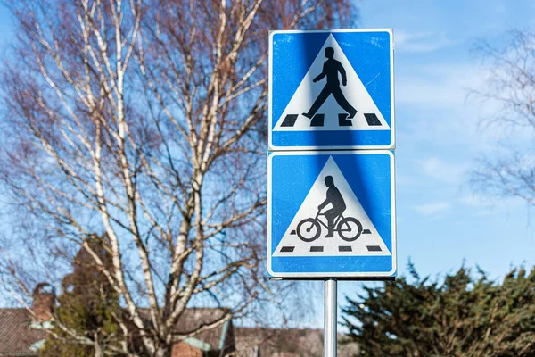 Señal Mostrando Paso Peatonal Carril Bici —  Fotos de Stock